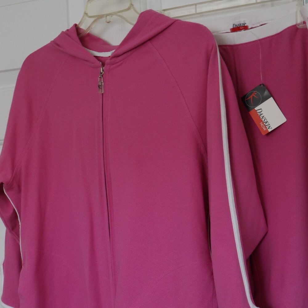 Women's Full Zip Hoodie w. Matching Pants Pink/White Stripe Size L 12-14